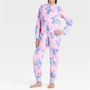 Disney Pink & Blue Lilo & Stitch Hooded Kids One-Piece Footie Size XS